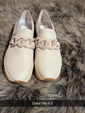 Dolce Vita Cream Chain-Trim Slip-On Loafers